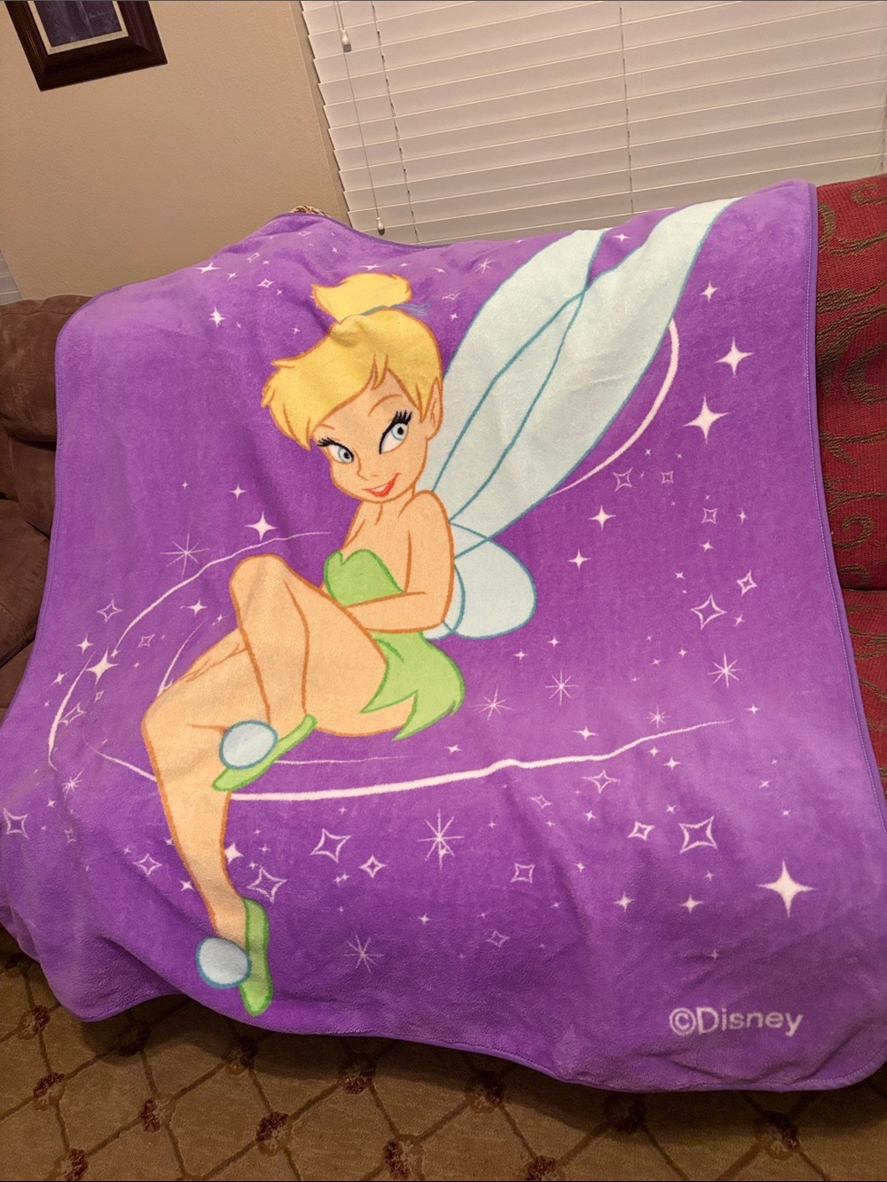 Disney Tinkerbell Purple and Green Tinker Bell Plush Throw Blanket
